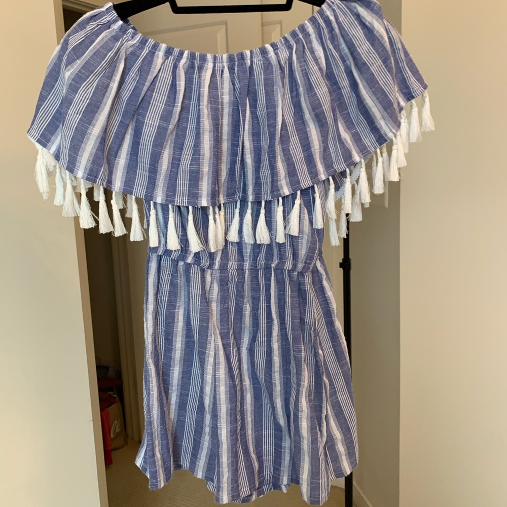 Off shoulder tassel romper